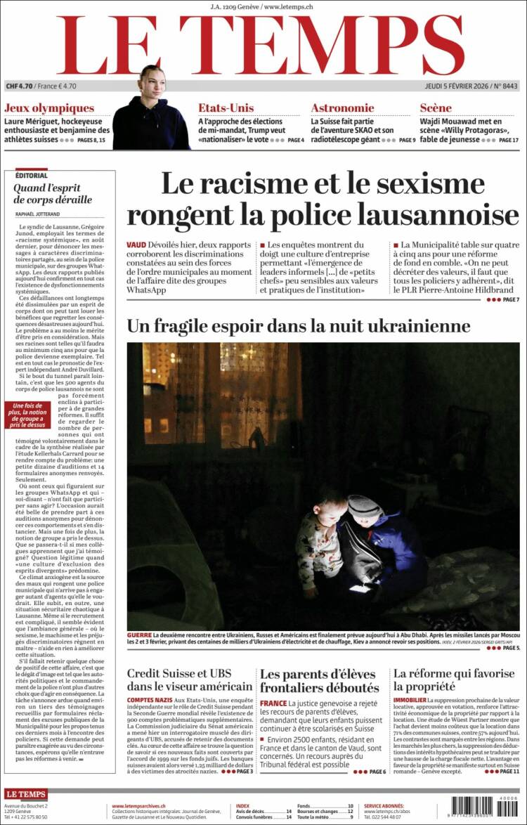 Portada de Le Matin (Suiza)