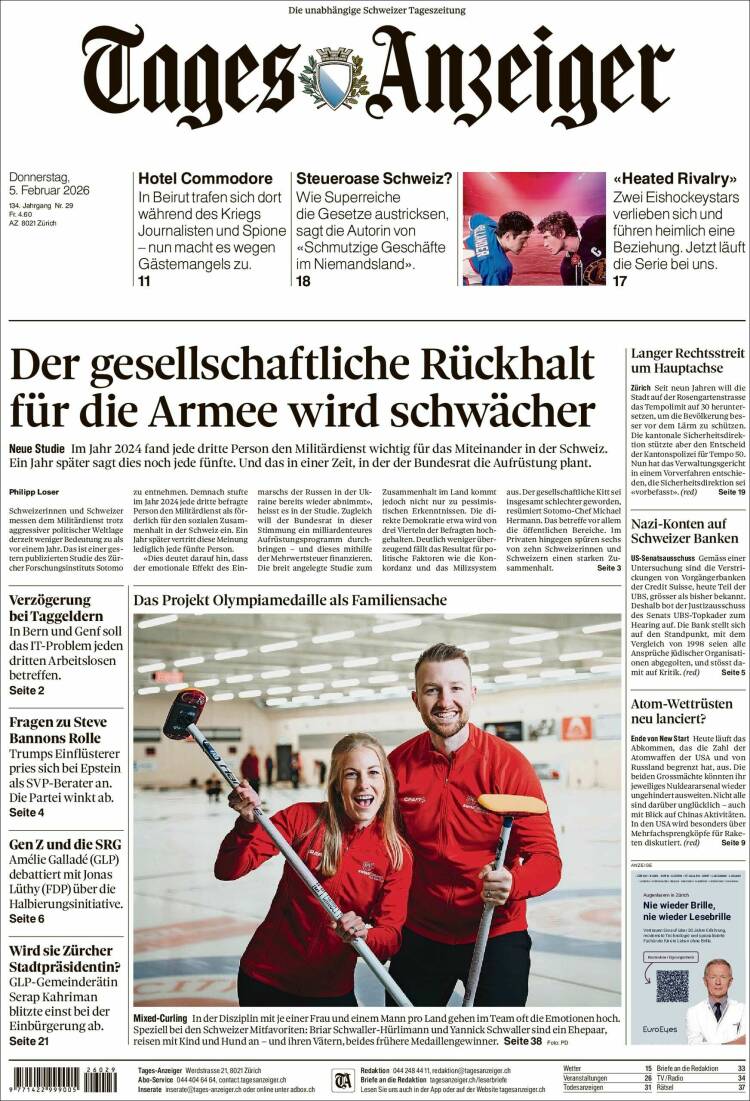 Portada de Tages-Anzeiger (Suiza)