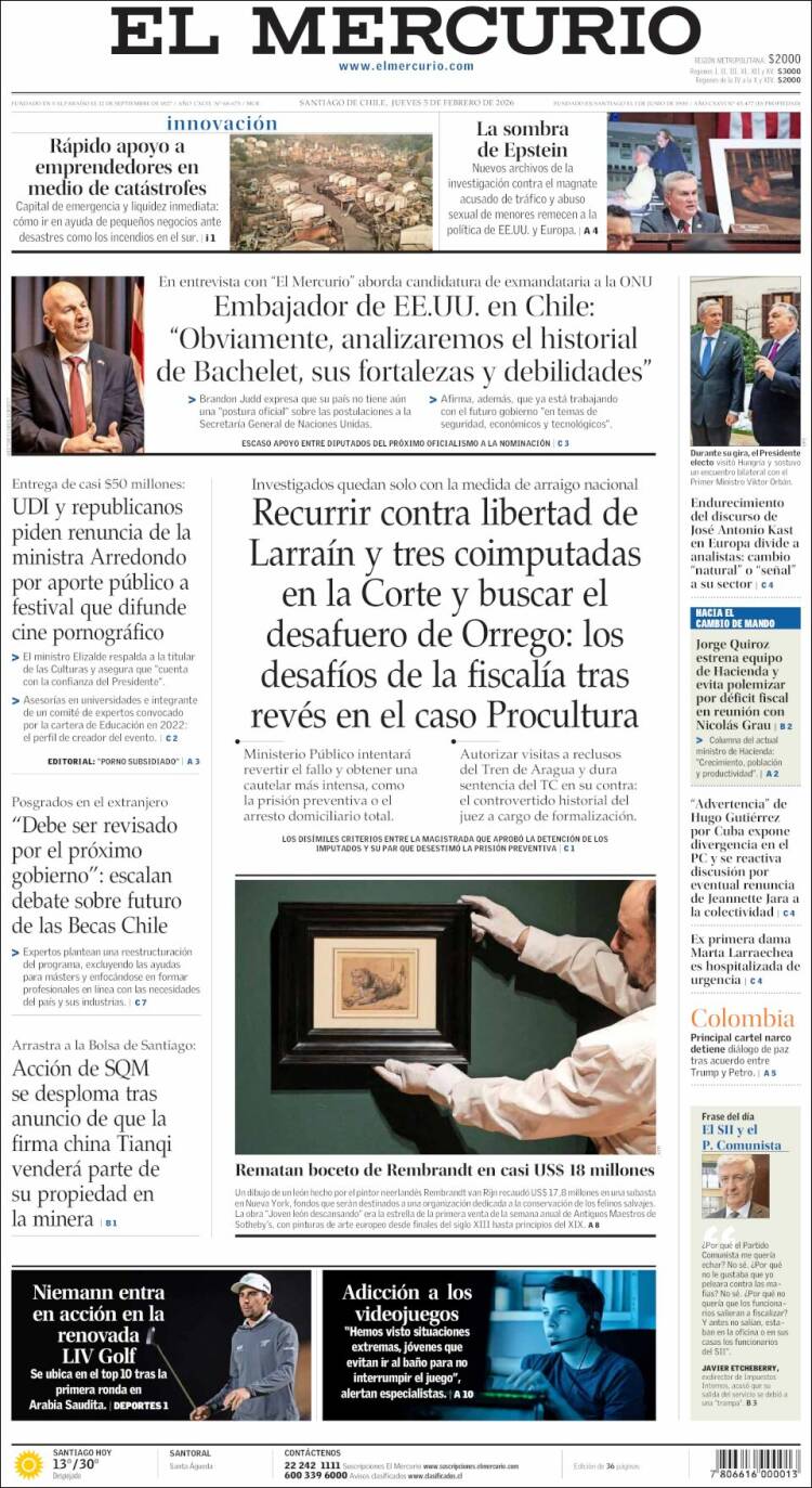Portada de El Mercurio (Chile)