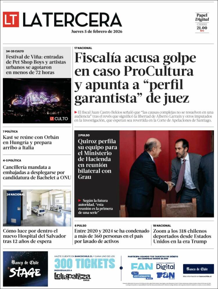 Portada de La Tercera (Chile)
