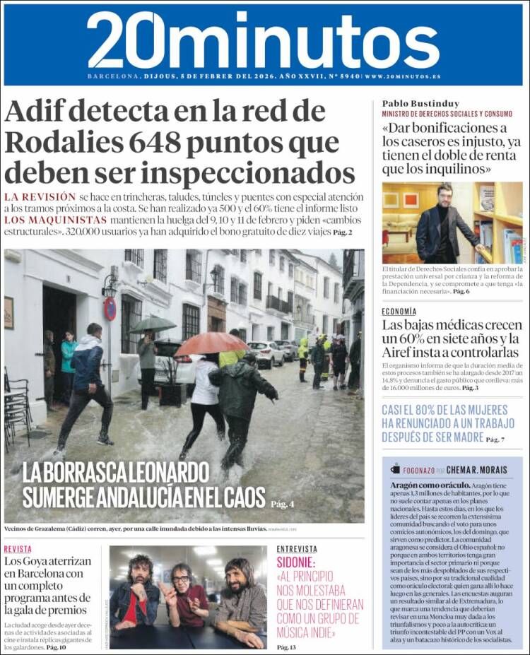 Portada de 20 Minutos - Barcelona (Espa&ntilde;a)