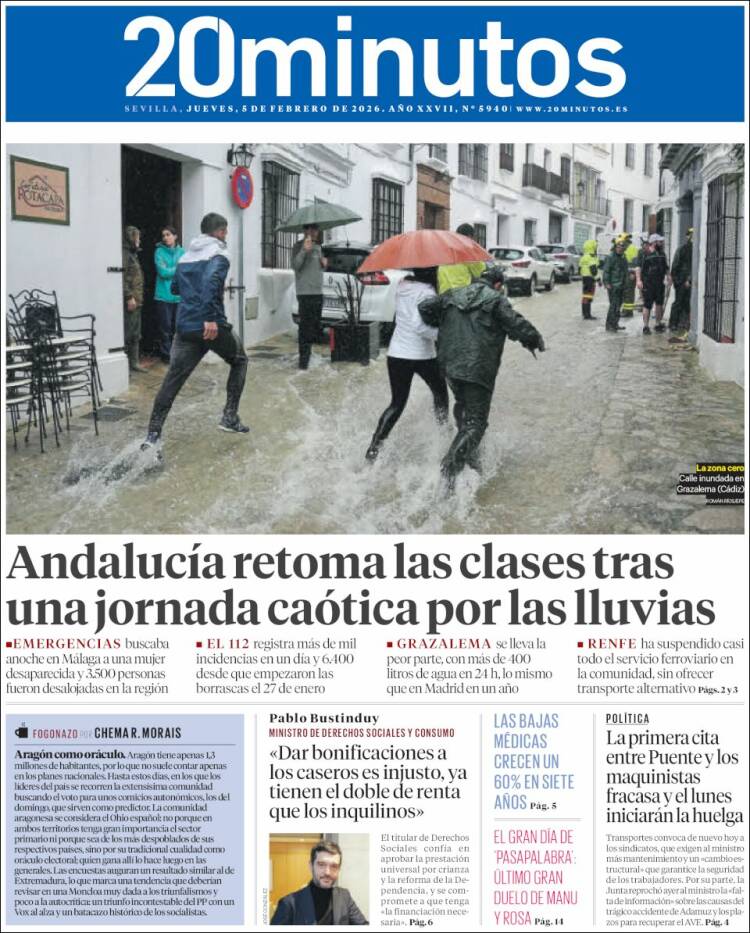 Portada de 20 Minutos - Sevilla (Espa&ntilde;a)