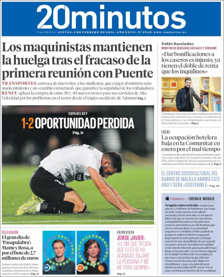Portada de 20 Minutos - Valencia (Espa&ntilde;a)