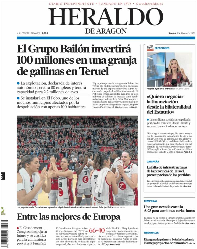 Portada de Heraldo de Aragón (Espa&ntilde;a)