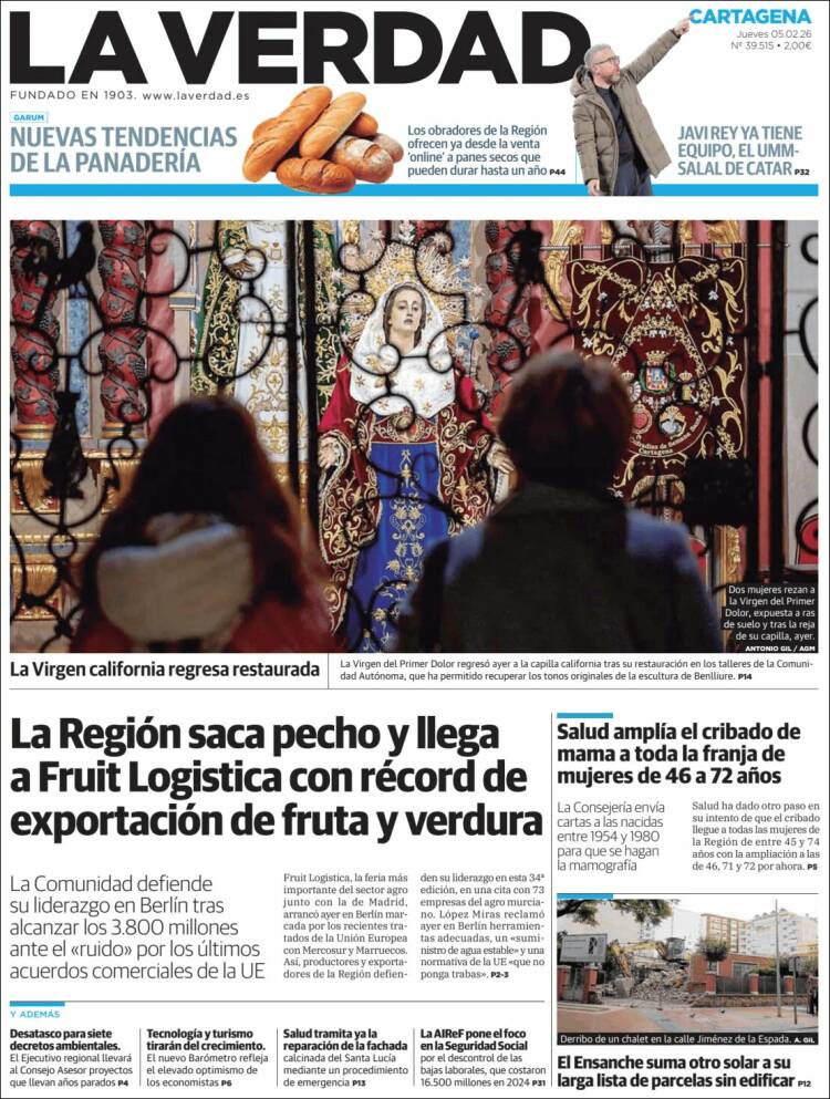 Portada de La Verdad de Cartagena (Espa&ntilde;a)