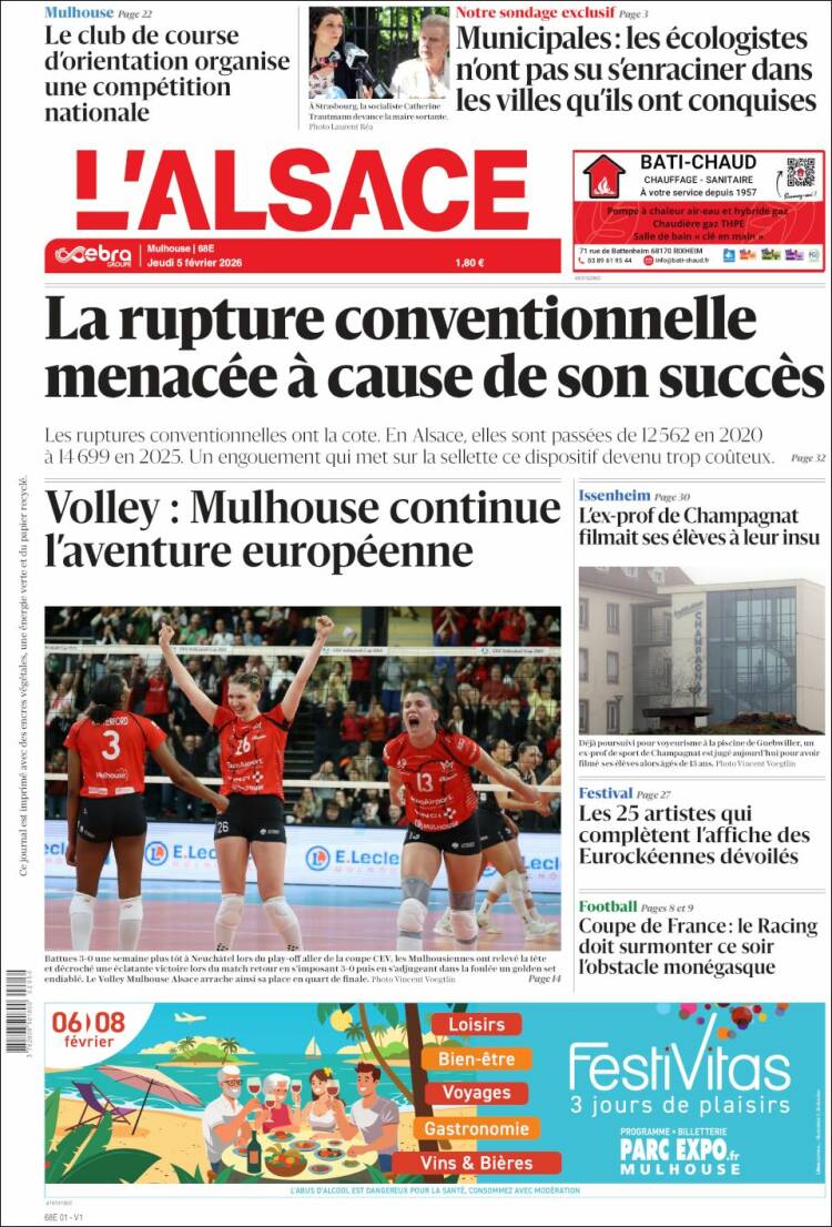 Portada de Journal L'Alsace (Francia)