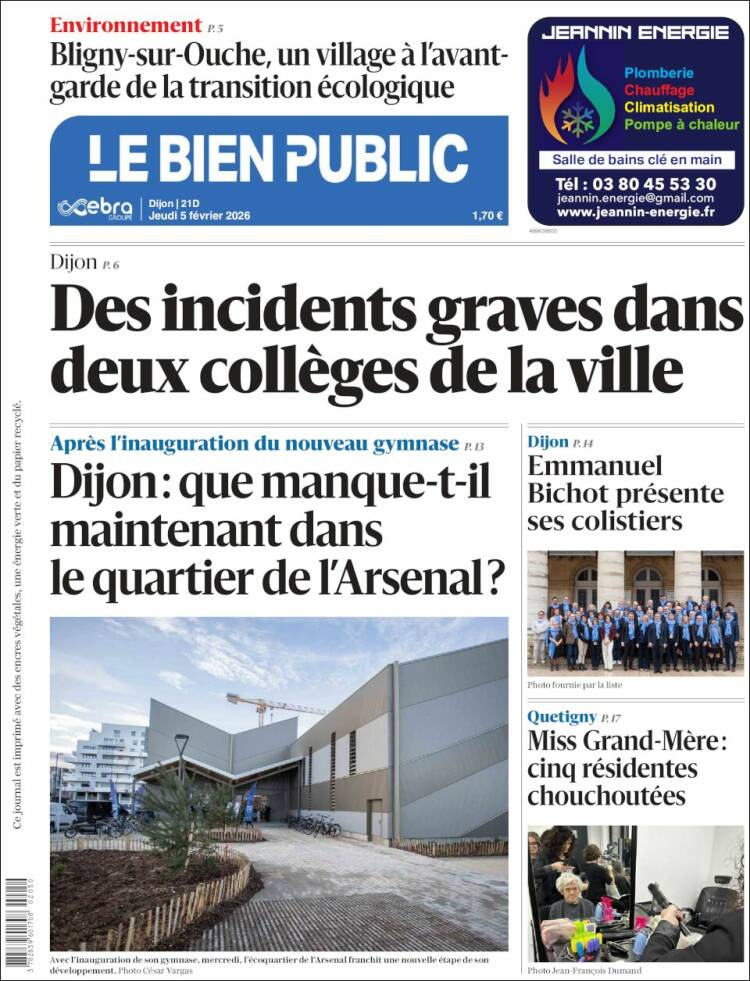 Portada de Le Bien Public (Francia)