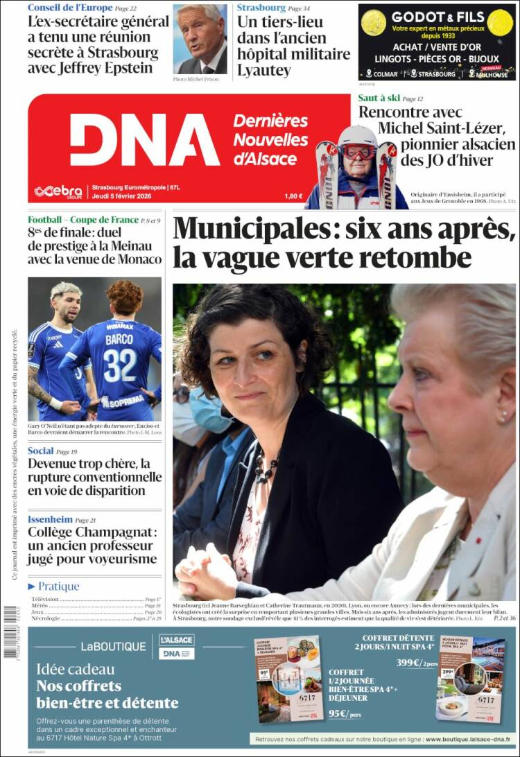 Portada de Les Dernières Nouvelles d'Alsace (Francia)