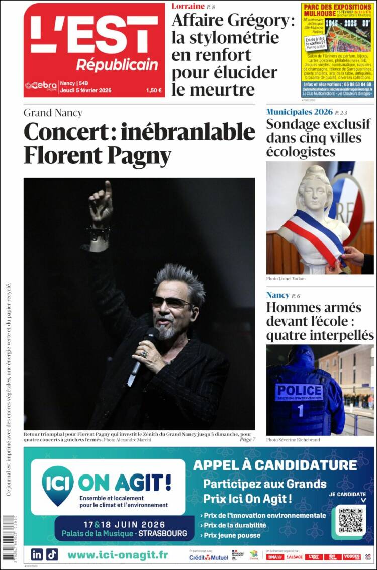 Portada de L'Est Republicain (Francia)