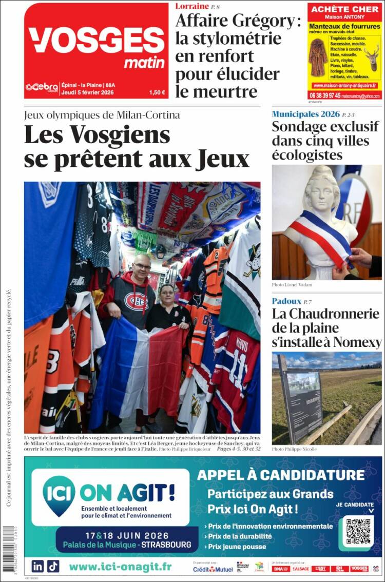 Portada de Vosges Matin (Francia)