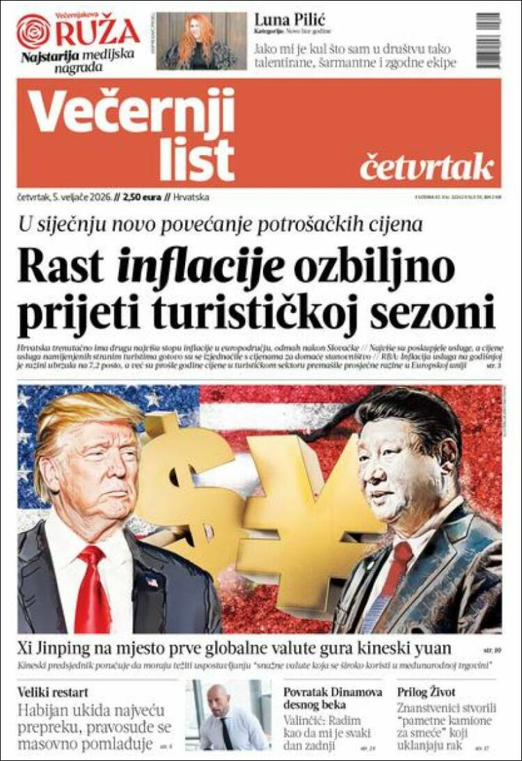 Portada de Večernji (Croacia)