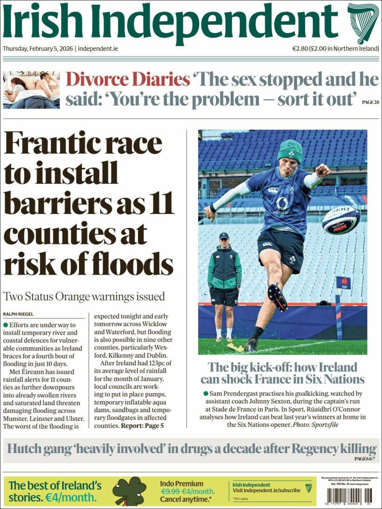 Portada de Irish Independent (Irlanda)