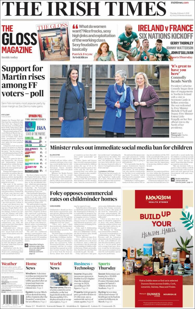 Portada de Irish Times (Irlanda)