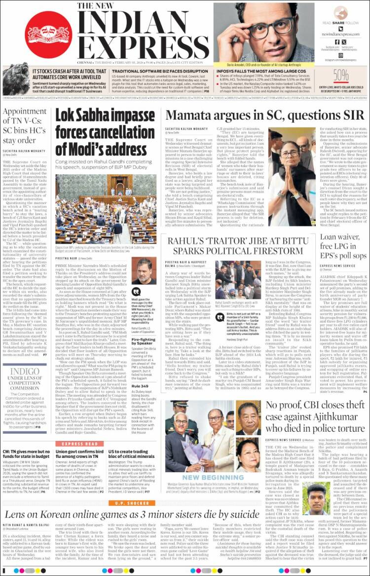 Portada de New Indian Express (India)
