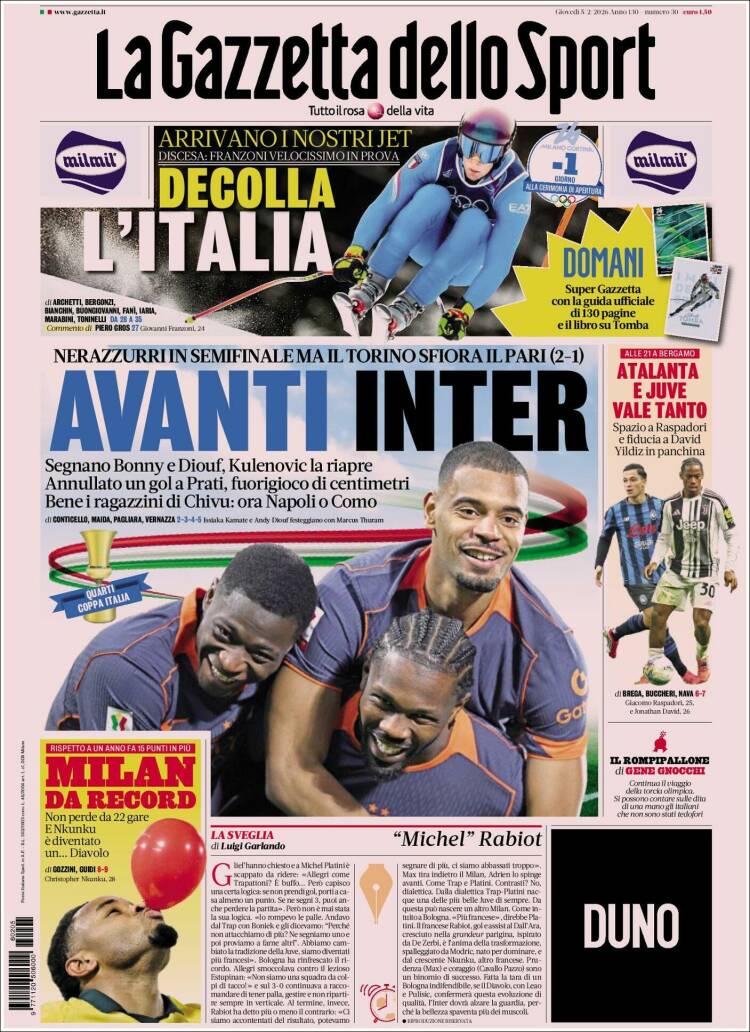 Portada de La Gazzetta dello Sport (Italia)