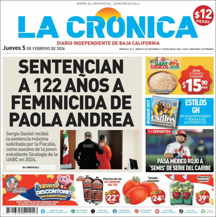 Portada de La Crónica de Baja California (M&eacute;xico)