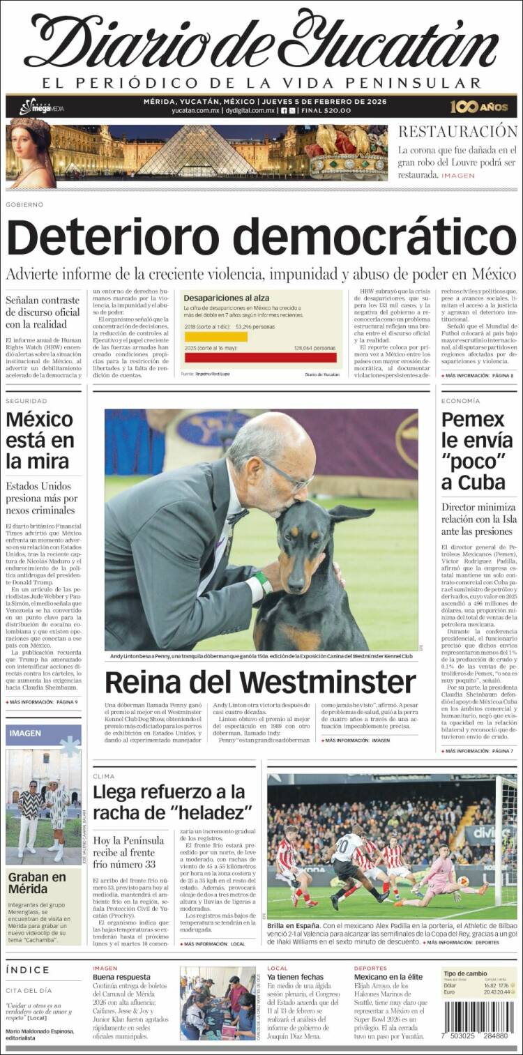 Portada de Diario de Yucatán (M&eacute;xico)