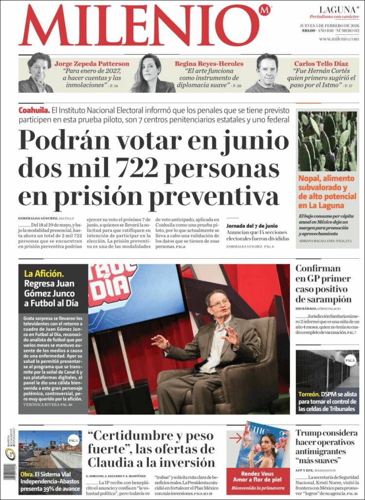 Portada de Milenio - Laguna (M&eacute;xico)