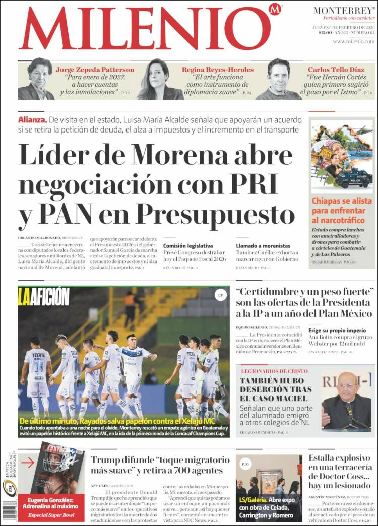 Portada de Milenio de Monterrey (M&eacute;xico)