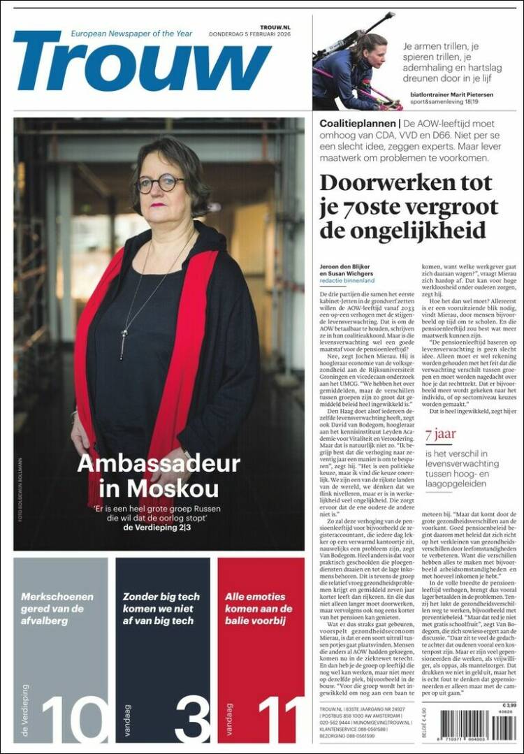 Portada de Trouw (Pa&iacute;ses Bajos)