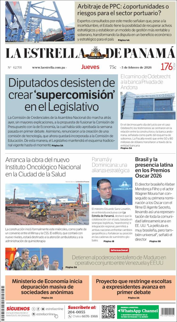 Portada de La Estrella de Panamá (Panam&aacute;)