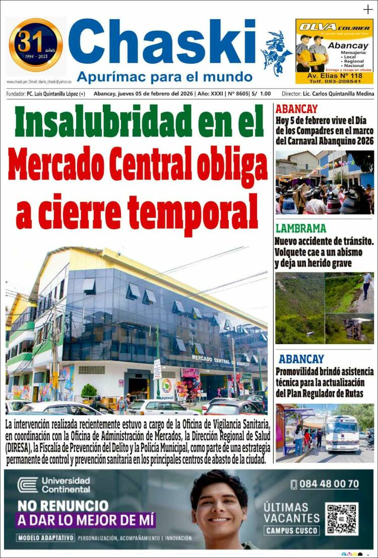 Portada de Diario Chaski (Per&uacute;)
