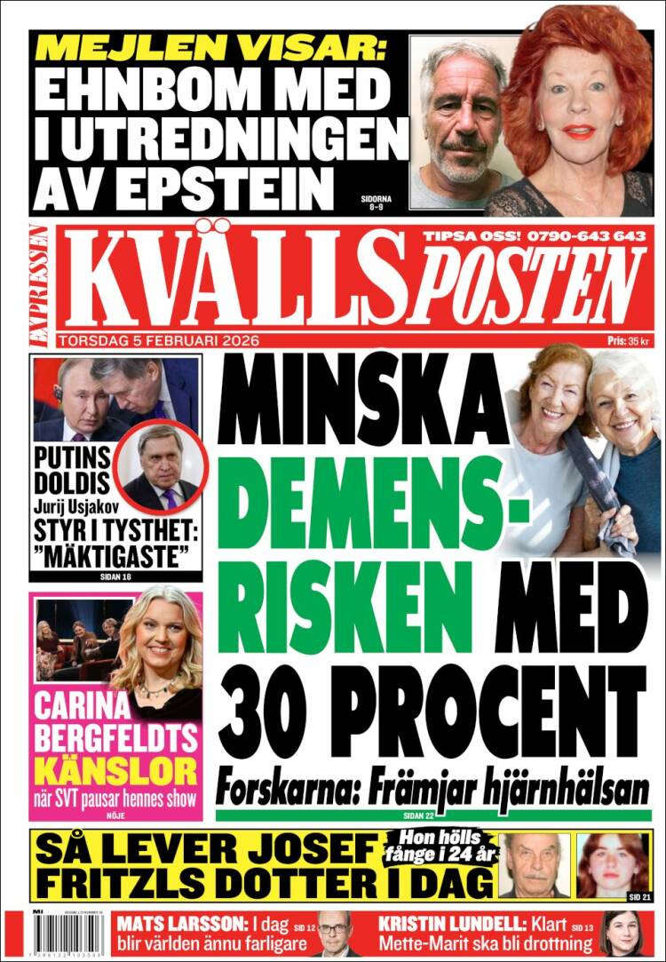 Portada de Kvällsposten (Suecia)