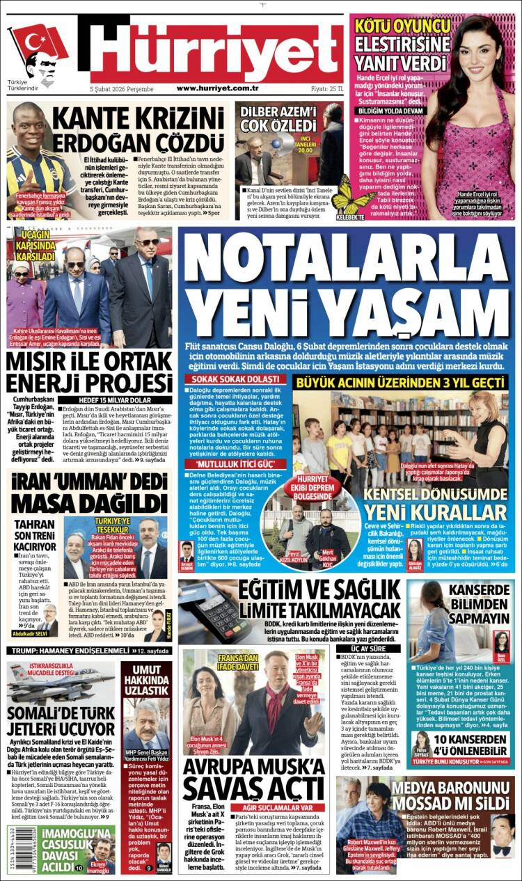 Portada de Hürriyet (Turqu&iacute;a)