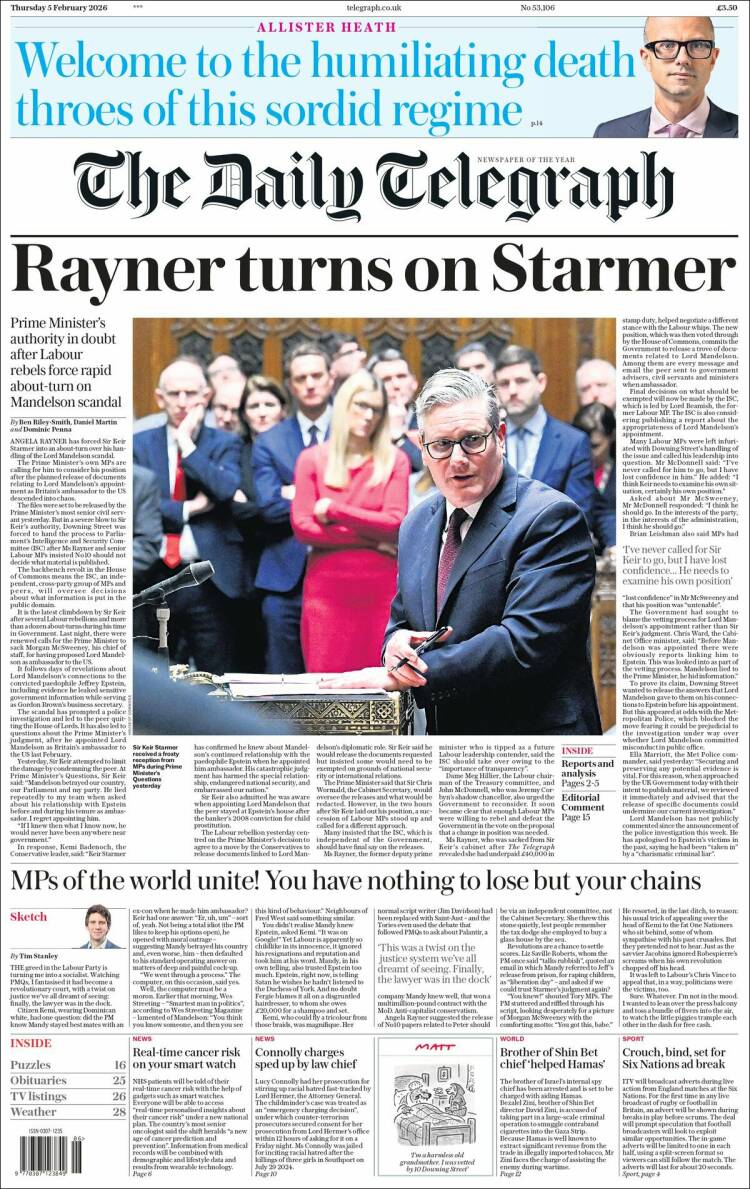 Portada de Daily Telegraph (Reino Unido)