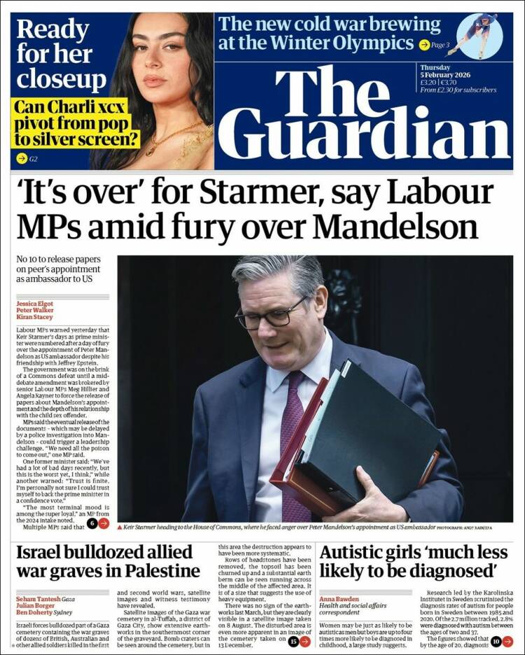 Portada de The Guardian (Reino Unido)