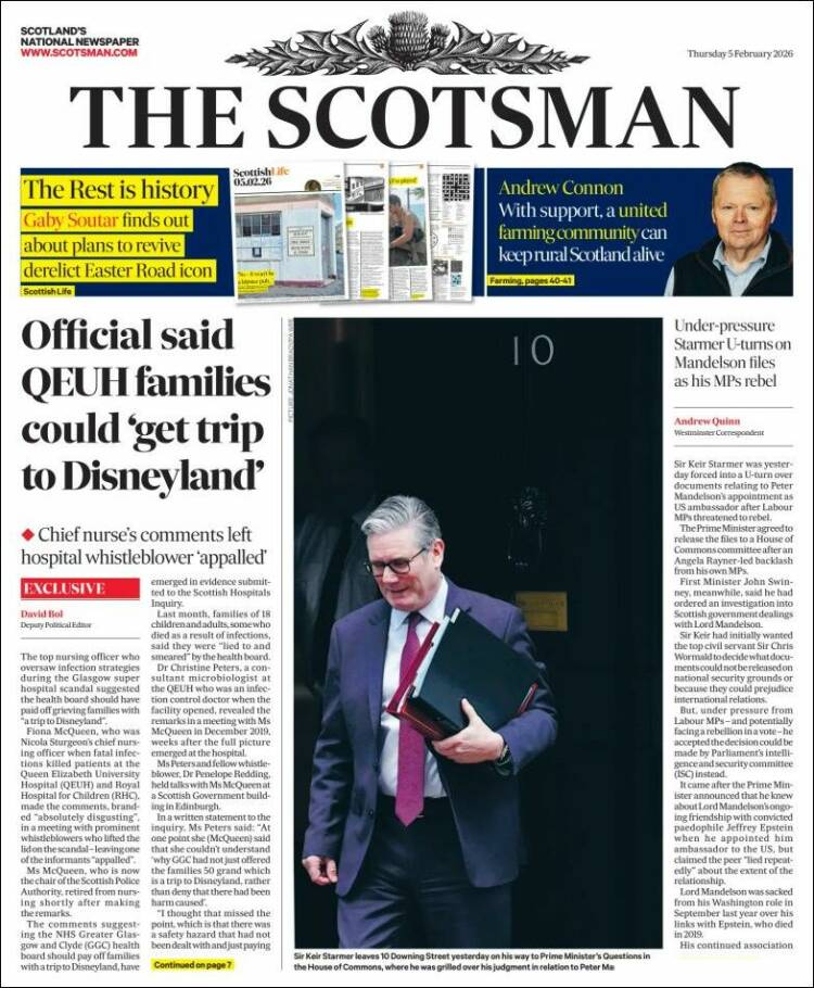 Portada de The Scotsman (Reino Unido)