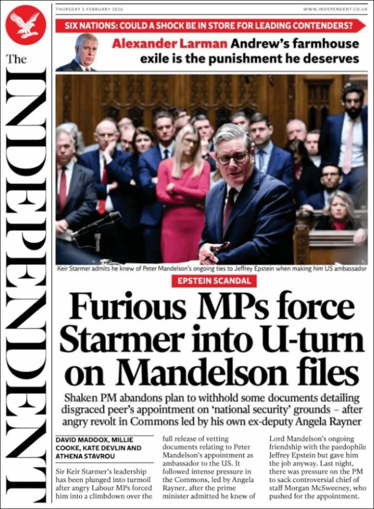 Portada de The Independent (Reino Unido)