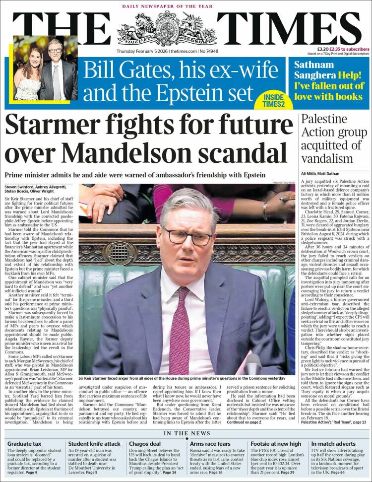 Portada de The Times (Reino Unido)