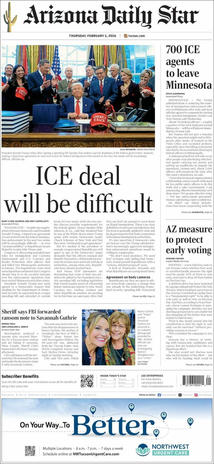 Portada de Arizona Daily Star (USA)