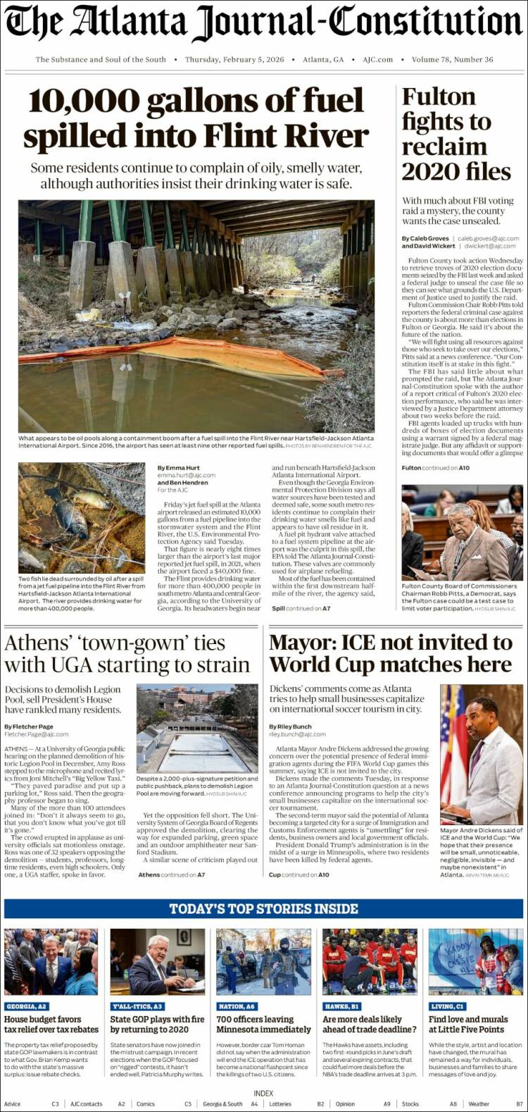 Portada de The Atlanta Journal-Constitution (USA)