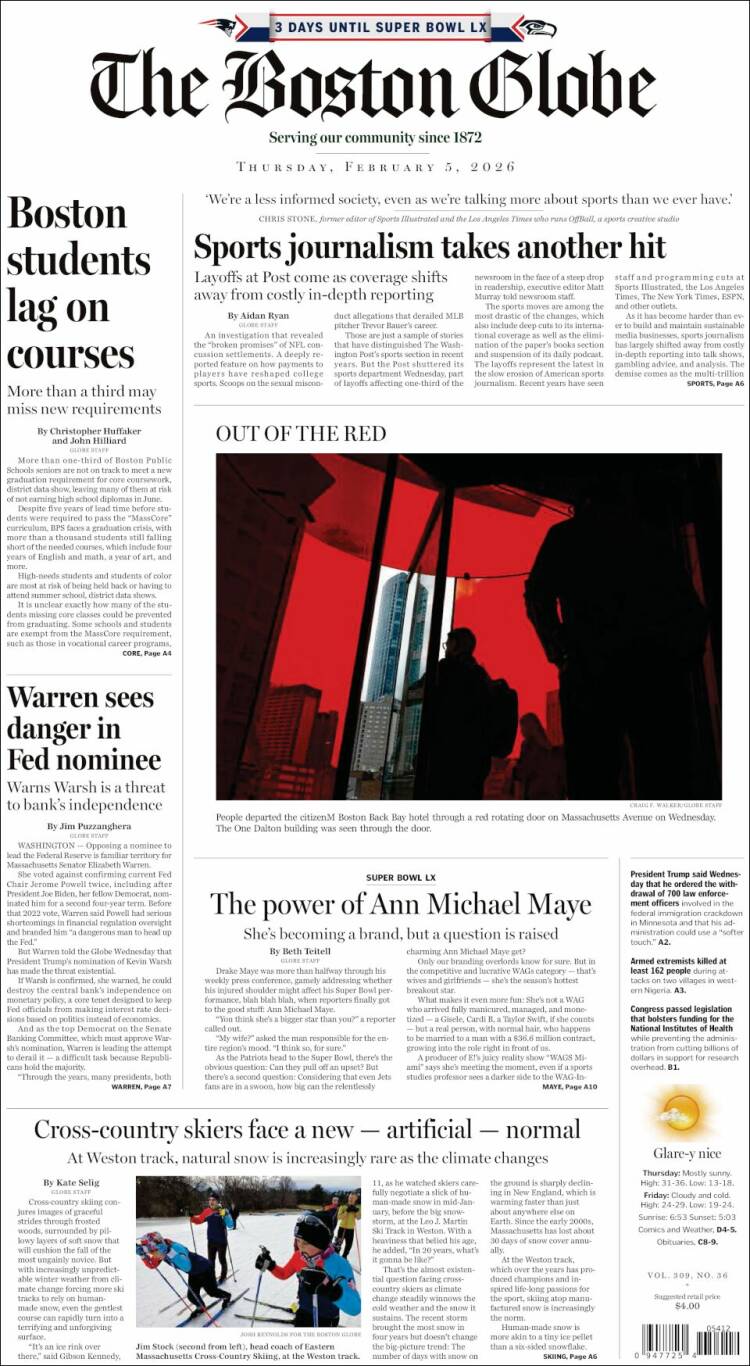 Portada de Boston Globe (USA)