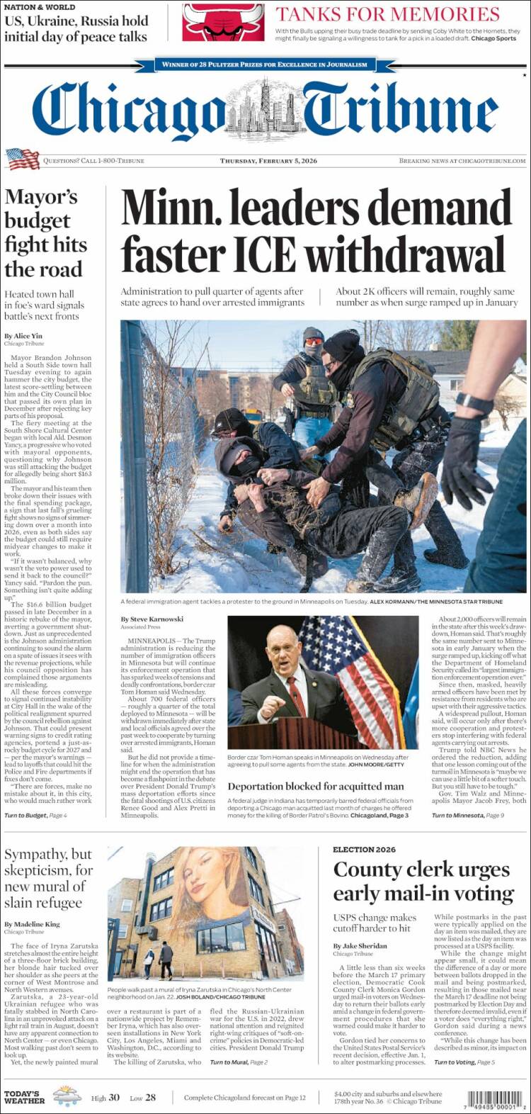 Portada de Chicago Tribune (USA)