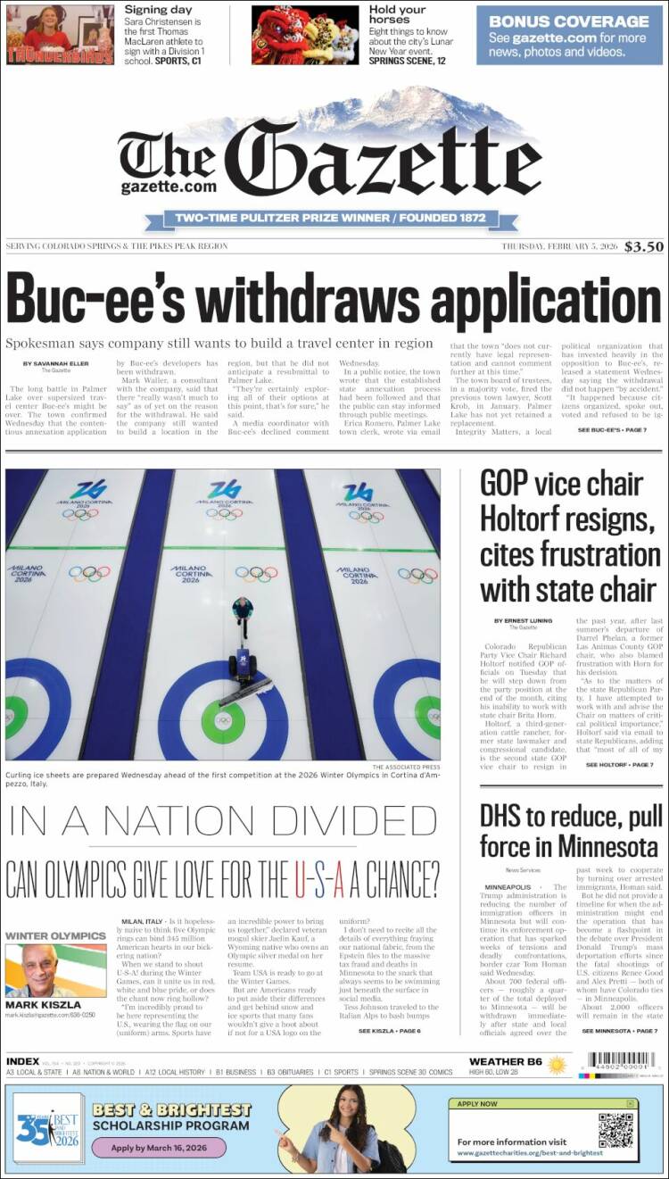 Portada de The Gazette (USA)