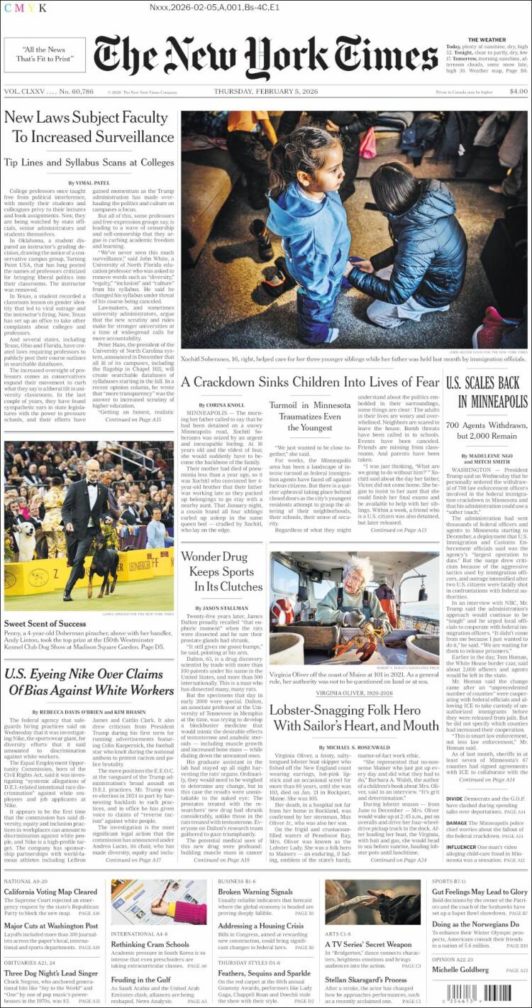 Portada de New York Times (USA)
