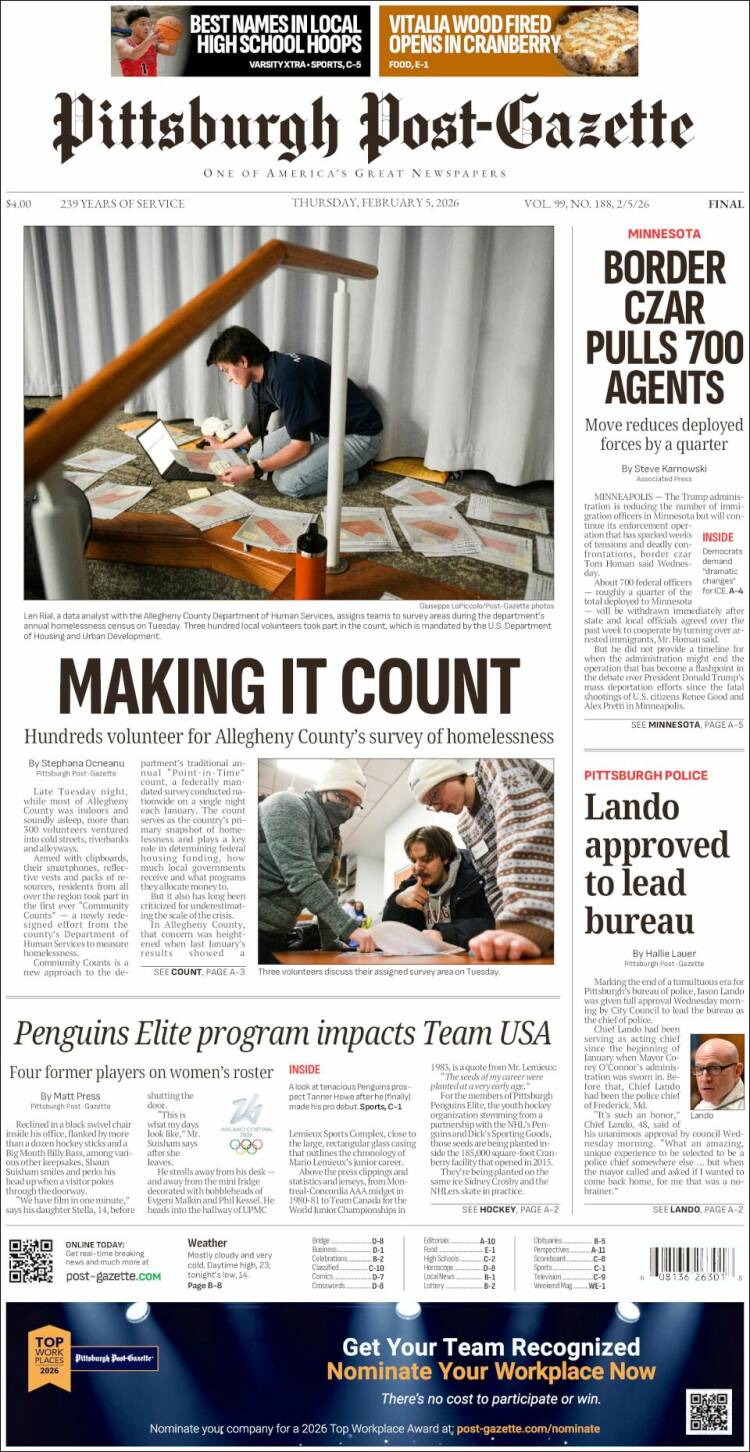 Portada de Pittsburgh Post-Gazette (USA)