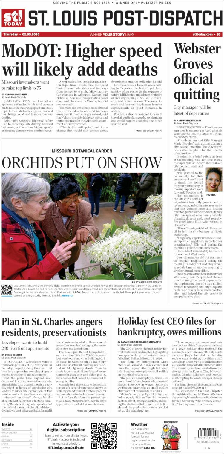 Portada de St. Louis Post-Dispatch (USA)