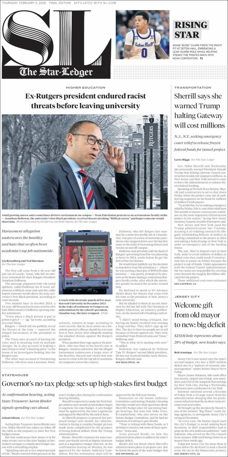 Portada de Star-Ledger (USA)