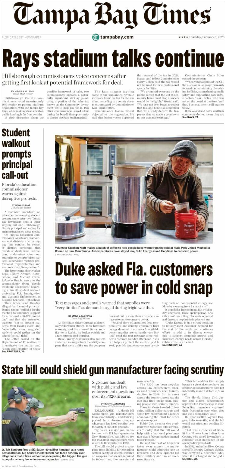 Portada de Tampa Bay Times (USA)