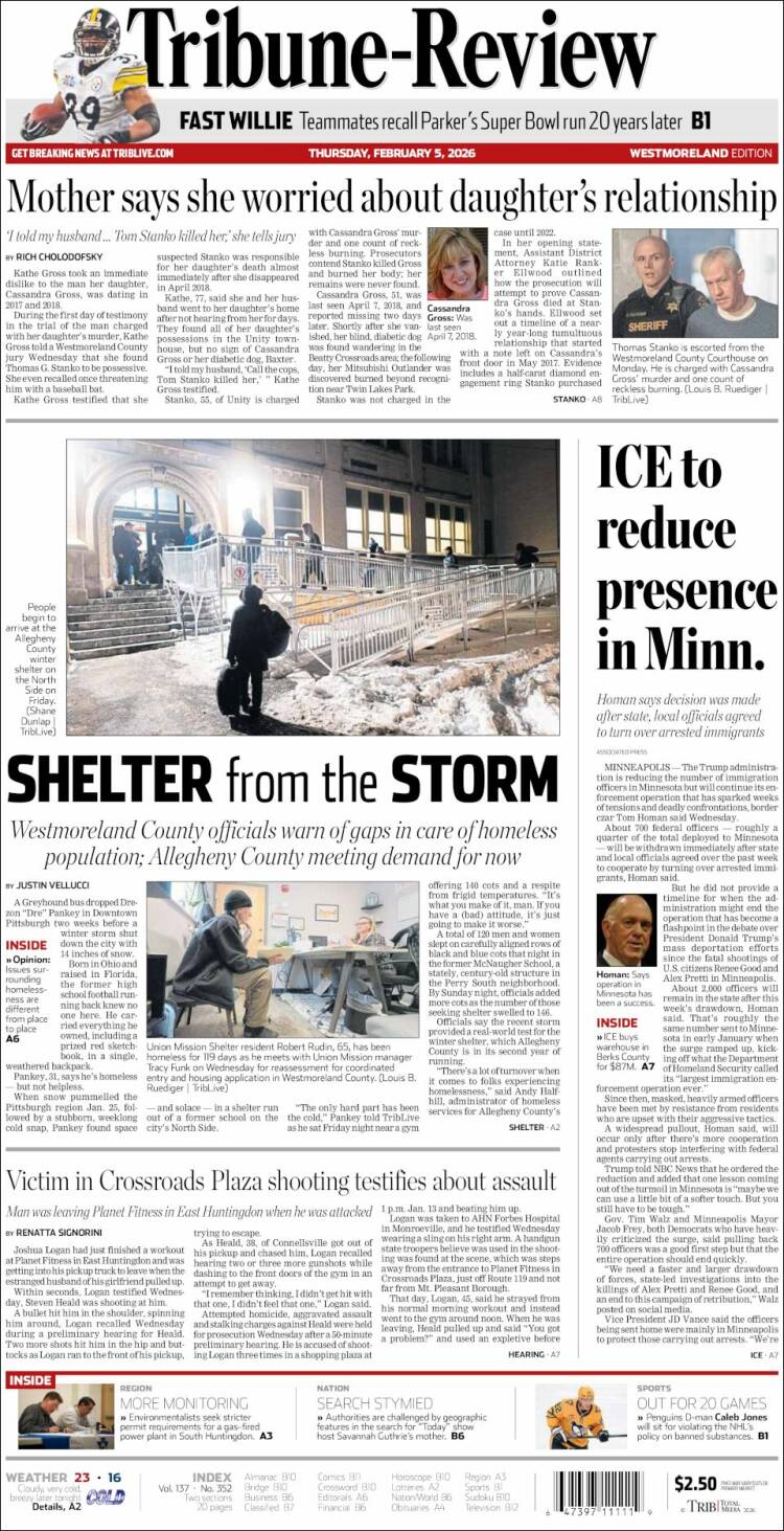 Portada de Tribune-Review (USA)