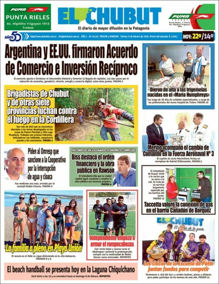 Portada de El Chubut (Argentina)