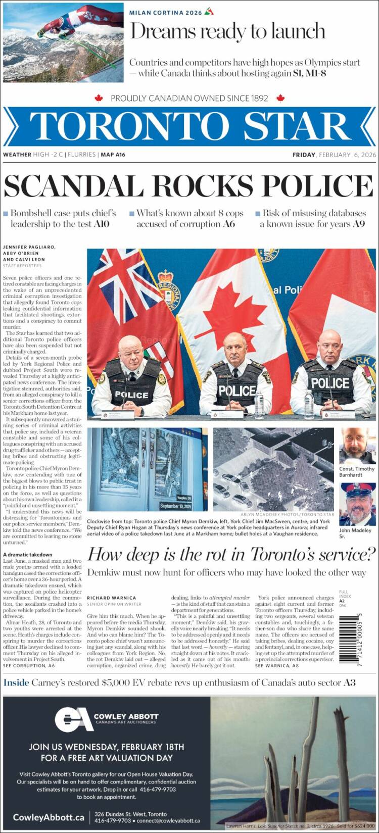 Portada de The Toronto Star (Canad&aacute;)
