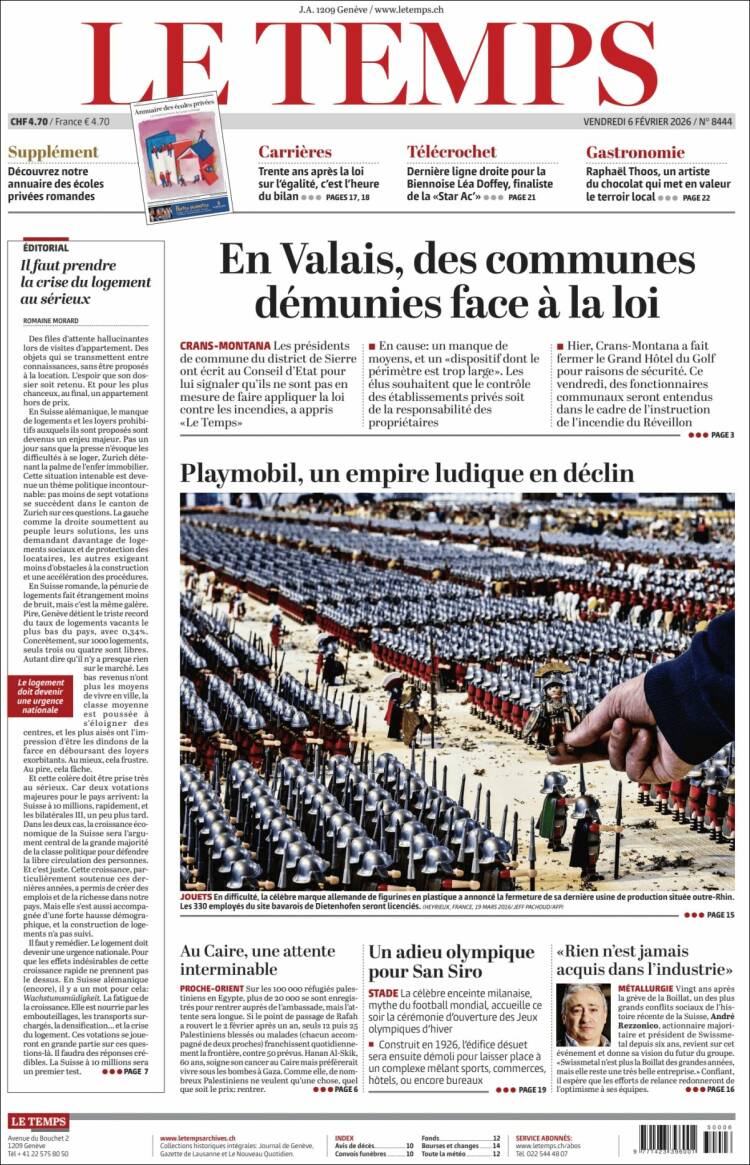 Portada de Le Matin (Suiza)