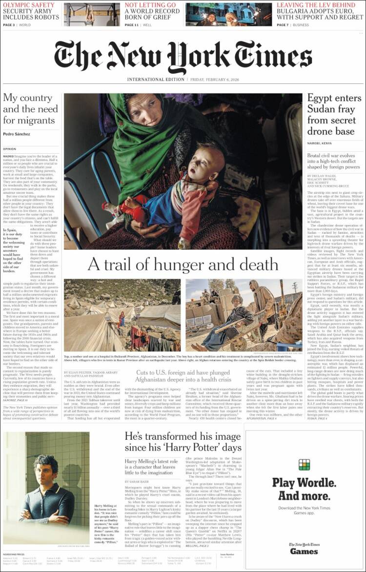 Portada de International New York Times (Europa)