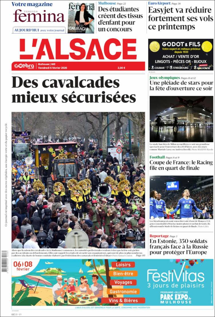 Portada de Journal L'Alsace (Francia)