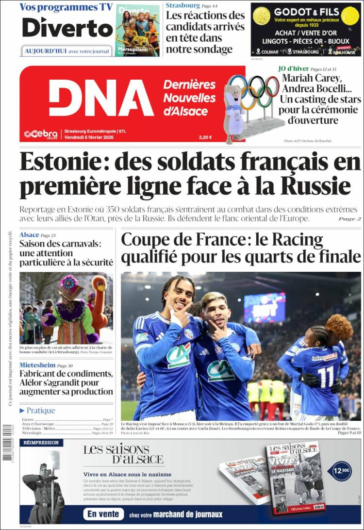 Portada de Les Dernières Nouvelles d'Alsace (Francia)